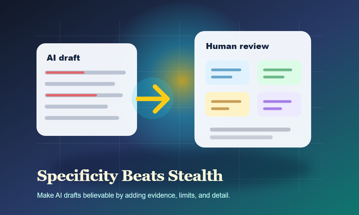 AI draft being revised with concrete evidence cards